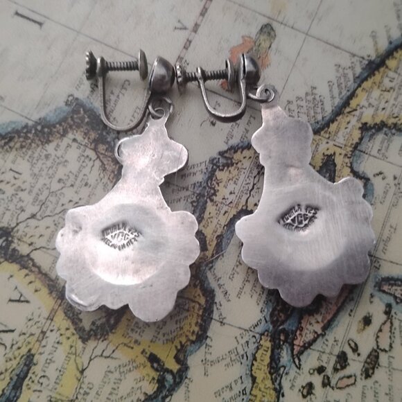 ❤️Vintage IGUALA MEXICO Sterling Dangle Screw Back Earrings Signed - Picture 4 of 5